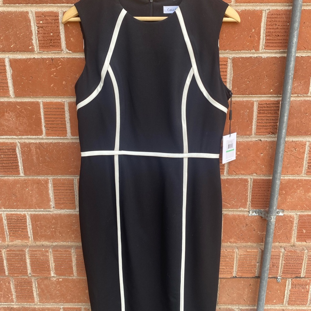 Calvin Klein Black and White Sheath Midi Dress